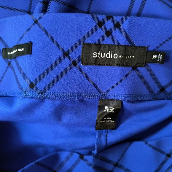 Torrid Studio Pull-On Pocket Pixie Skinny Pants Women’s 3X Blue Plaid Stretch - Picture 3 of 6